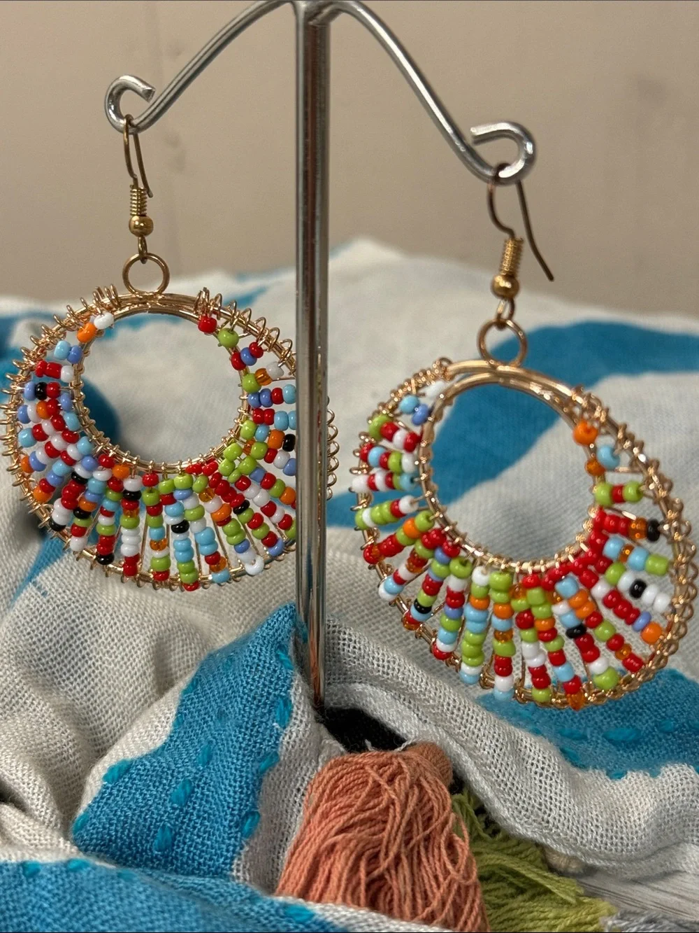 NWT Retro Revival Double Beaded Hoop Earrings